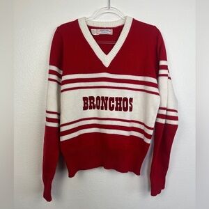 Vintage Cheerleader Varsity Broncho Grease Style V Neck Jumper Medium